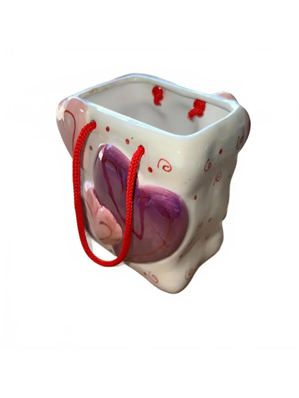 Ceramic Heart-Shaped Decorative Square Vase with Red Handles